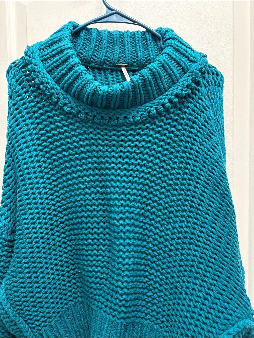 Free People My Only Sunshine Sweater Teal Chunky Knit Oversized Mock Neck Large